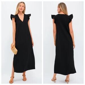 Tuckernuck Pomander Place Miko Black Flutter Sleeve Midi Dress Large NWT
